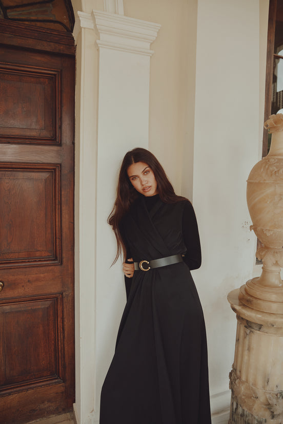 Crossover Dress with V neck Design and Belt