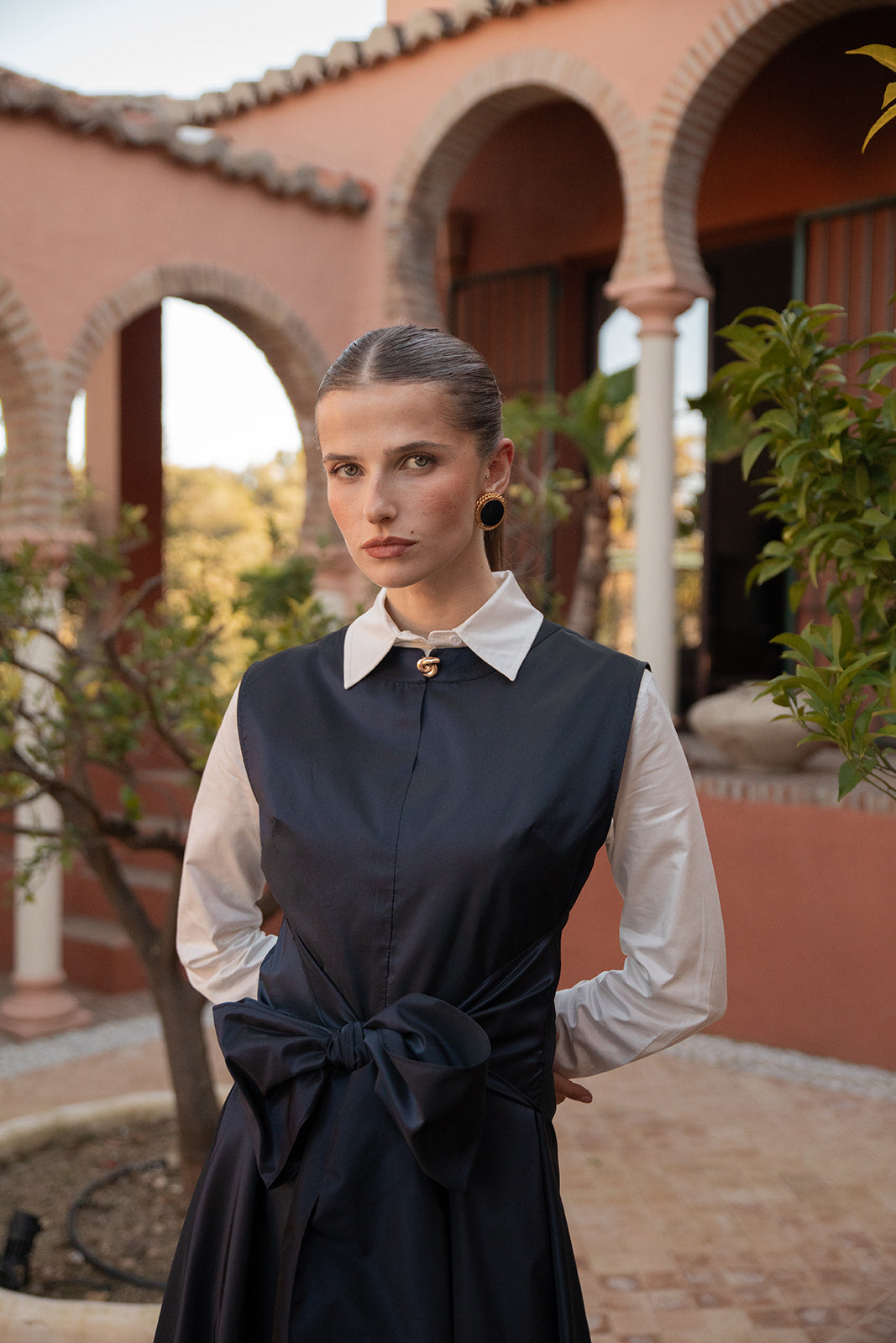 Aline Maxi Dress with Free Tie Belt and Bead Detail