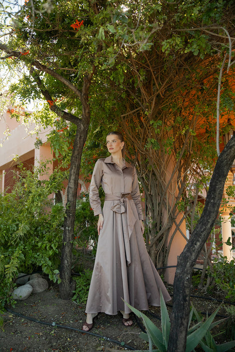 Maxi Full Skirt Dress with Wrap Tie Belt