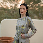 Raglan Sleeve Print Dress with Free Tie Belt