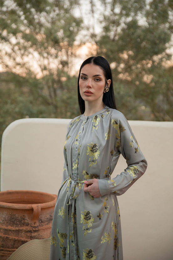 Raglan Sleeve Print Dress with Free Tie Belt