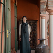Loose Fit Sleeveless Gown with Contrast Necktie and Optional Belt