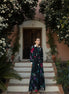 Front Gathered Print Dress with Ivory Collar & Cuffs