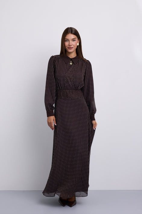 Polka Dot Aline Dress with Lace Paneled Detail