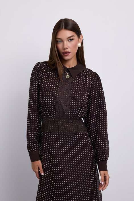 Polka Dot Aline Dress with Lace Paneled Detail