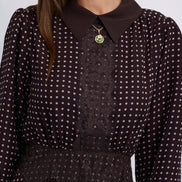 Polka Dot Aline Dress with Lace Paneled Detail