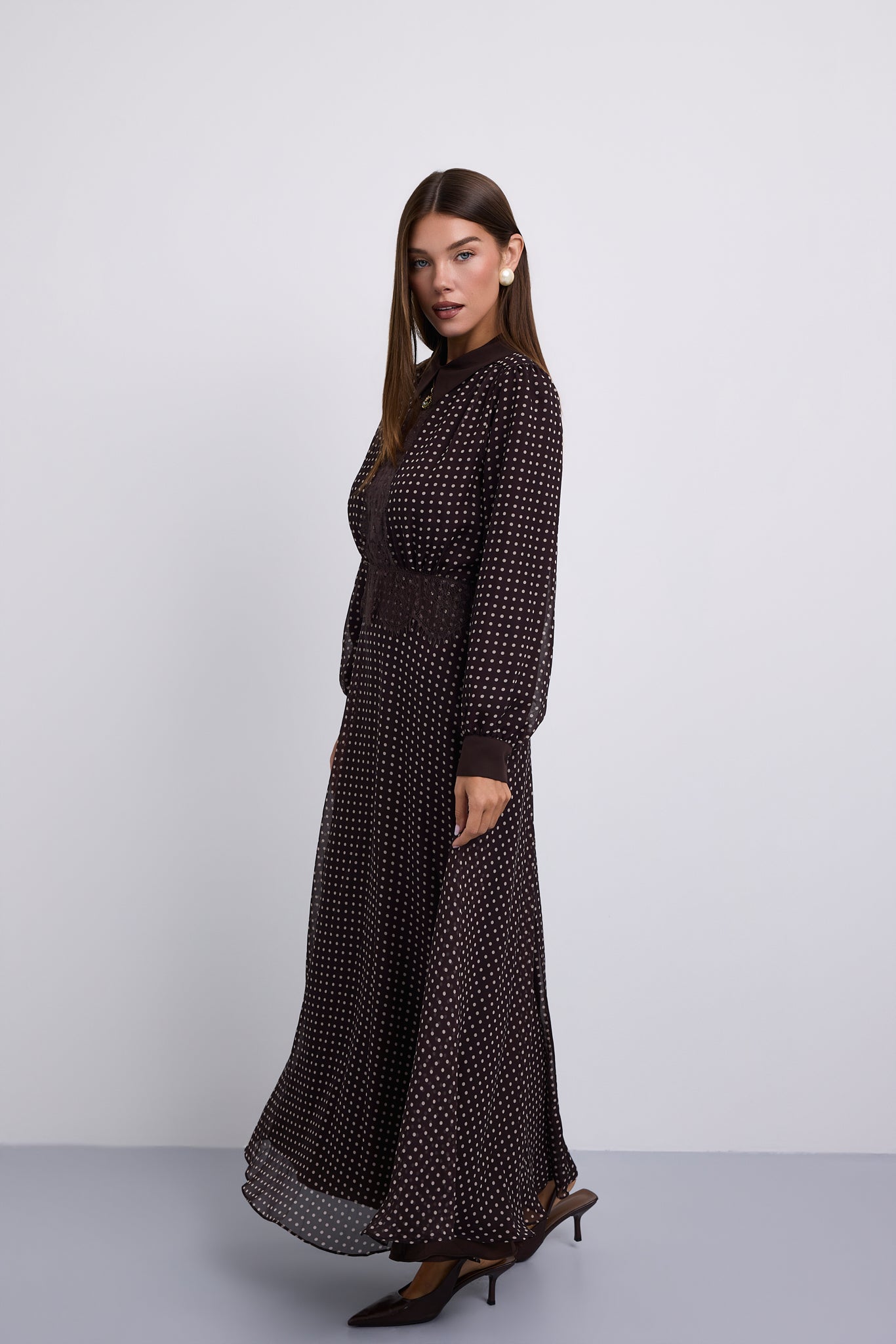 Polka Dot Aline Dress with Lace Paneled Detail