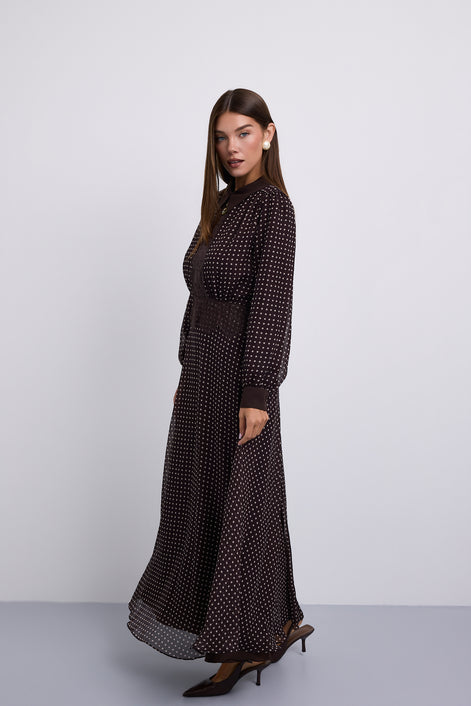 Polka Dot Aline Dress with Lace Paneled Detail