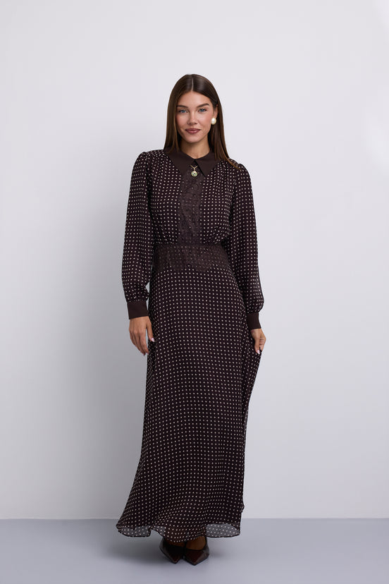 Polka Dot Aline Dress with Lace Paneled Detail