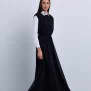 Gathered Shoulder Seam Sleeveless Dress with Leather Belt