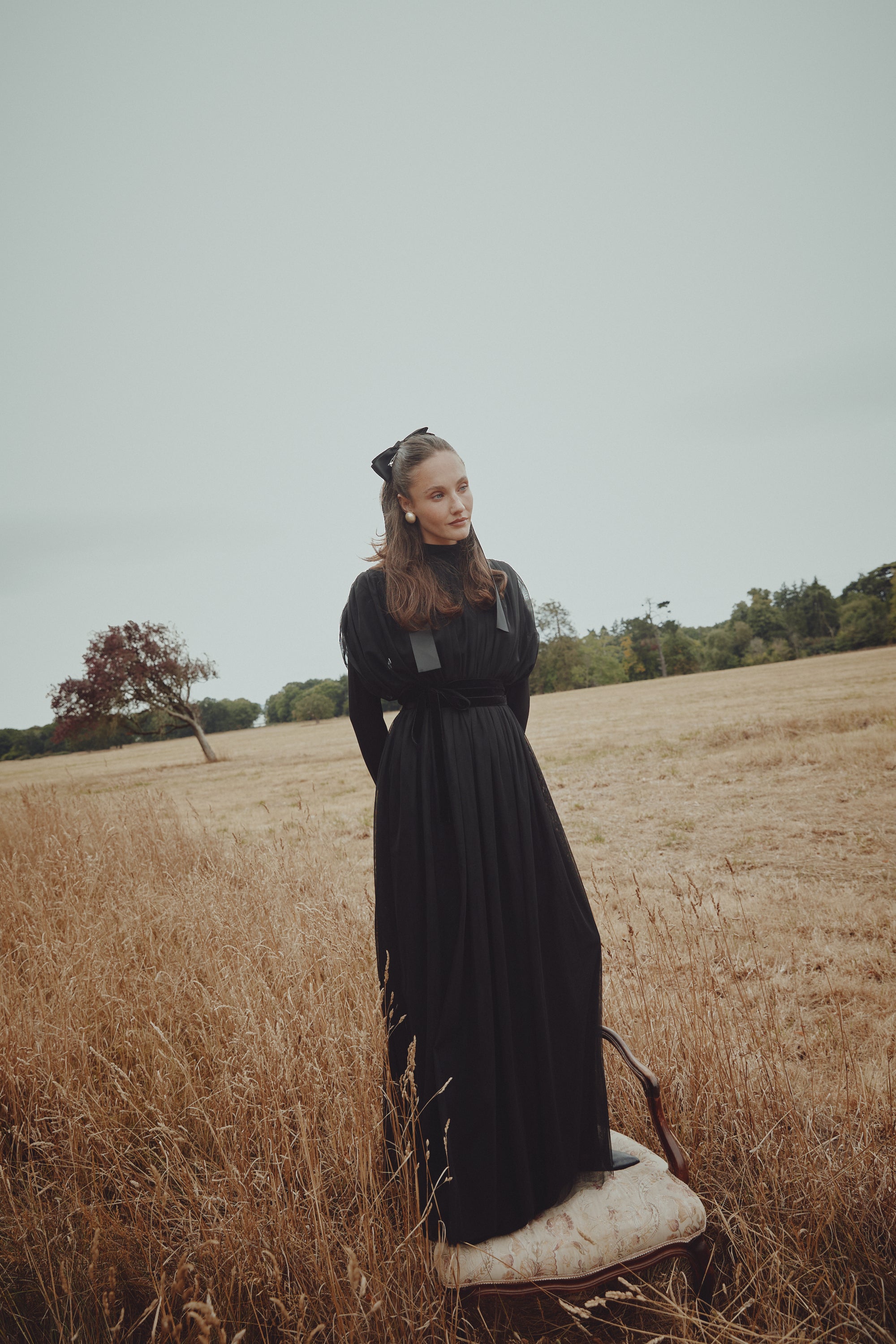 Tulle Gathered Dropped Shoulder Dress with Doubled Belt