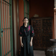 Taffeta Gown with Embroidered Colour Pop Flowers