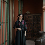 Taffeta Gown with Embroidered Colour Pop Flowers