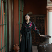 Taffeta Gown with Embroidered Colour Pop Flowers
