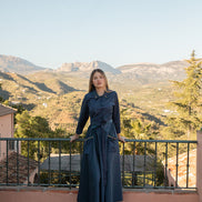 Taffeta Gown with Stone Embellished Collar and Pockets
