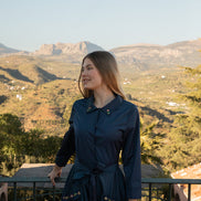 Taffeta Gown with Stone Embellished Collar and Pockets