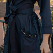 Taffeta Gown with Stone Embellished Collar and Pockets