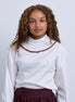 Rolled Collar Blouse with Subtle Trimming