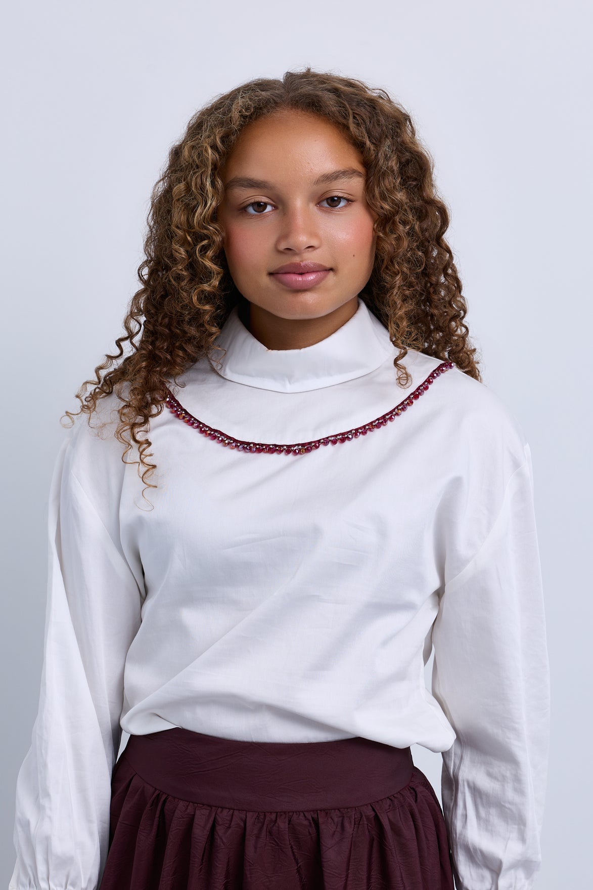 Rolled Collar Blouse with Subtle Trimming