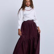 Asymmetric Tiered Brocade Skirt