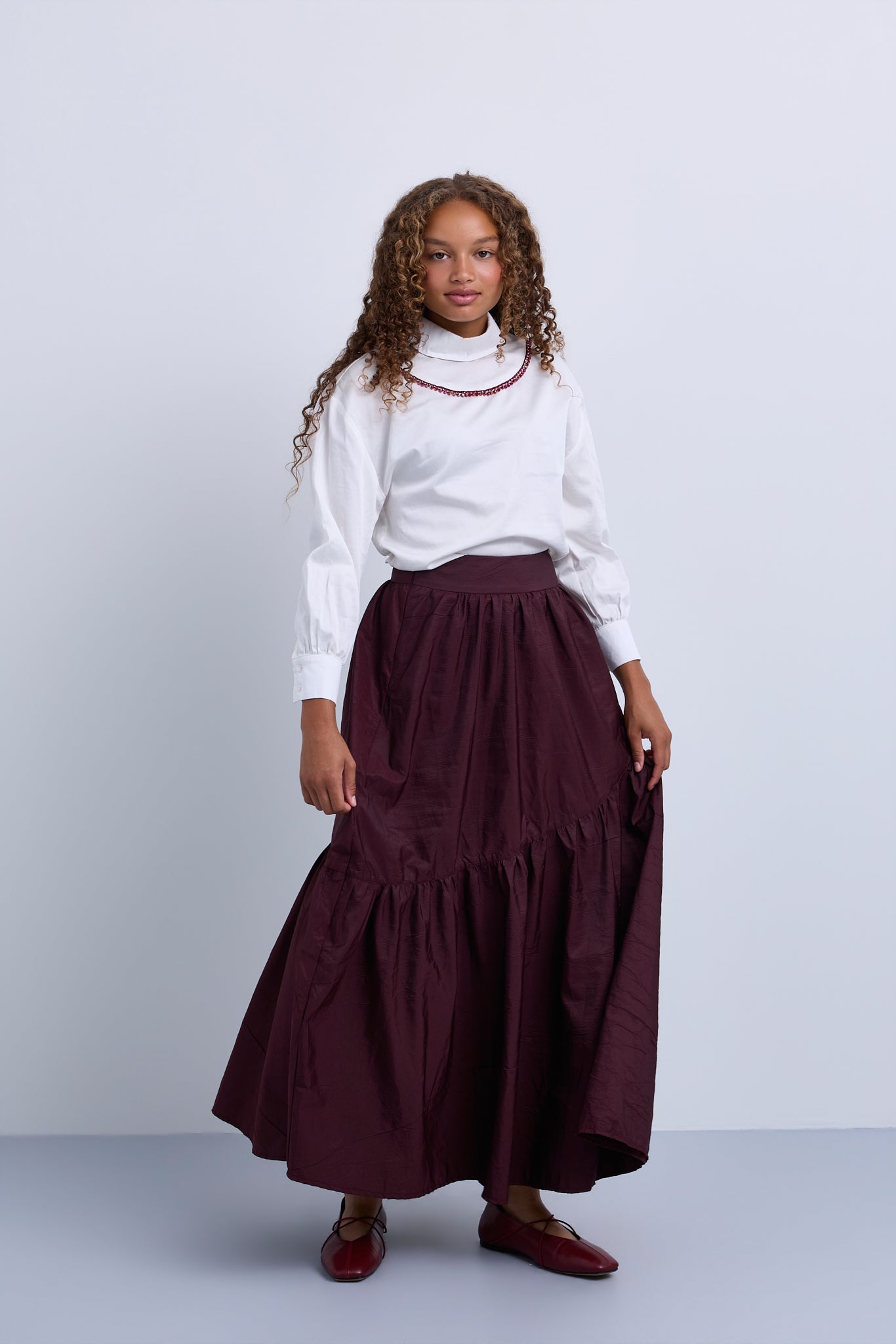 Asymmetric Tiered Brocade Skirt
