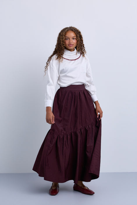 Asymmetric Tiered Brocade Skirt