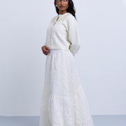 Asymmetric Tiered Brocade Skirt