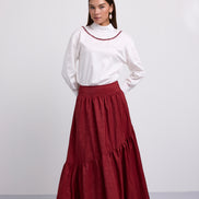 Asymmetric Tiered Brocade Skirt