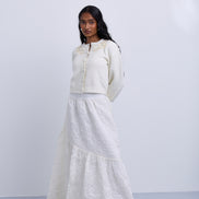 Asymmetric Tiered Brocade Skirt