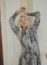 Loose Fit Printed Dress with Gathered Layers and Necktie