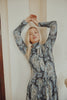 Loose Fit Printed Dress with Gathered Layers and Necktie