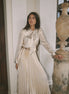 Pleated Lame Maxi Dress with Gold Chain Belt
