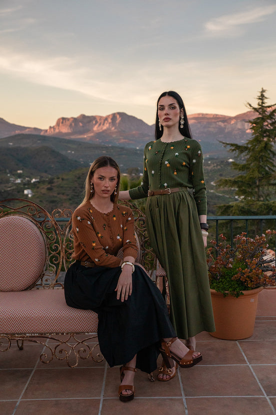 Pleated Maxi Skirt with Leather Belts