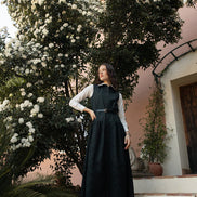 Broderie Poplin Dress with Pointed Navy Collar