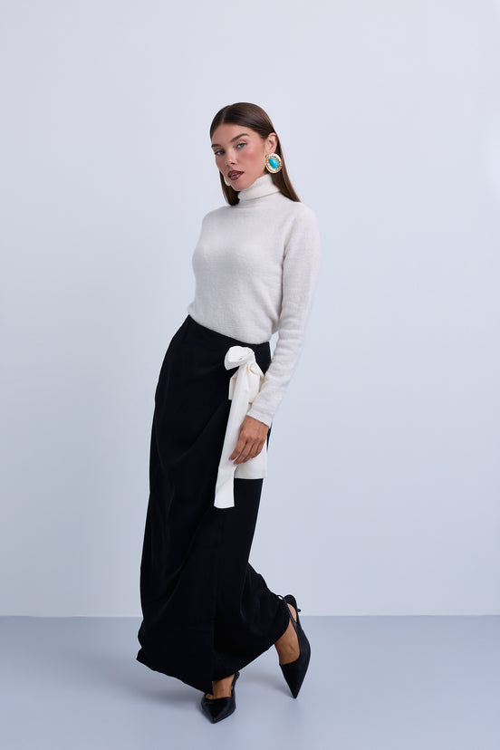 Satin Wrap Skirt with Elaborate Side bow