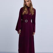 One Sided Drape Cape Crepe Belted Maxi Dress