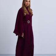 One Sided Drape Cape Crepe Belted Maxi Dress