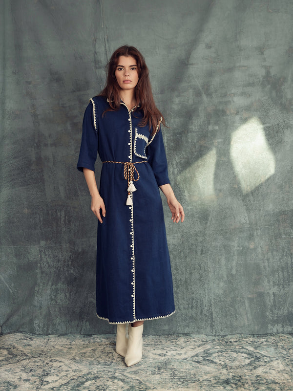 Shirt Dress with Crochet Embroidered Seams