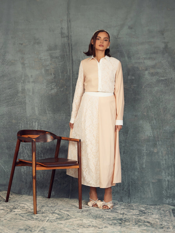 Cotton and Lace Panelled Shirt and Skirt Set