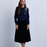 Velvet Pleated Knee Length Skirt