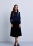 Velvet Pleated Knee Length Skirt