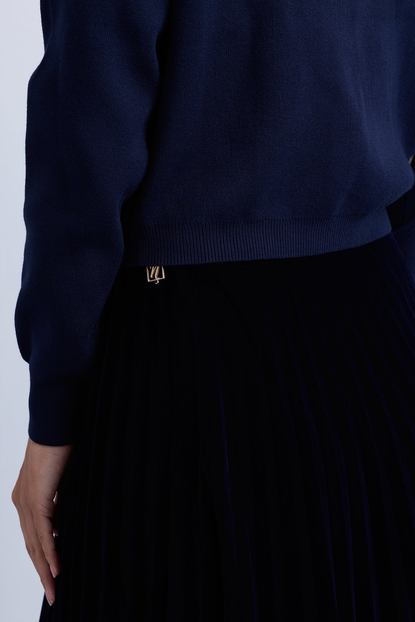 Velvet Pleated Knee Length Skirt