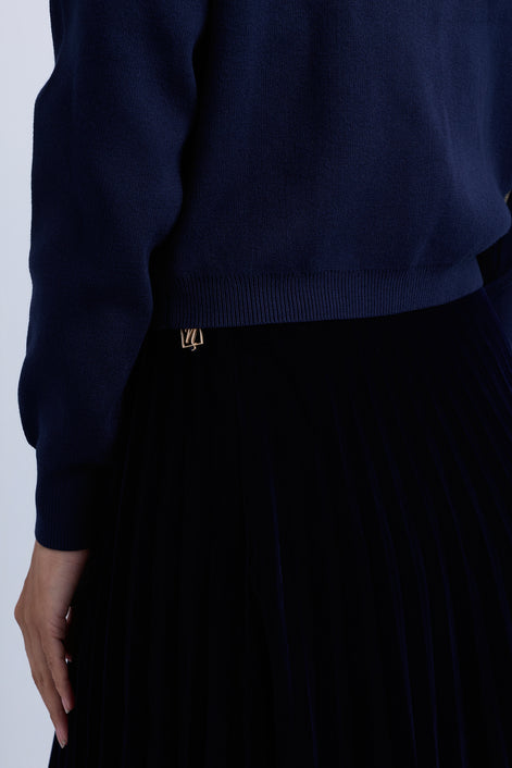 Velvet Pleated Knee Length Skirt