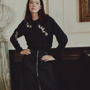 Cropped Style Knit with Floral Stone Designs