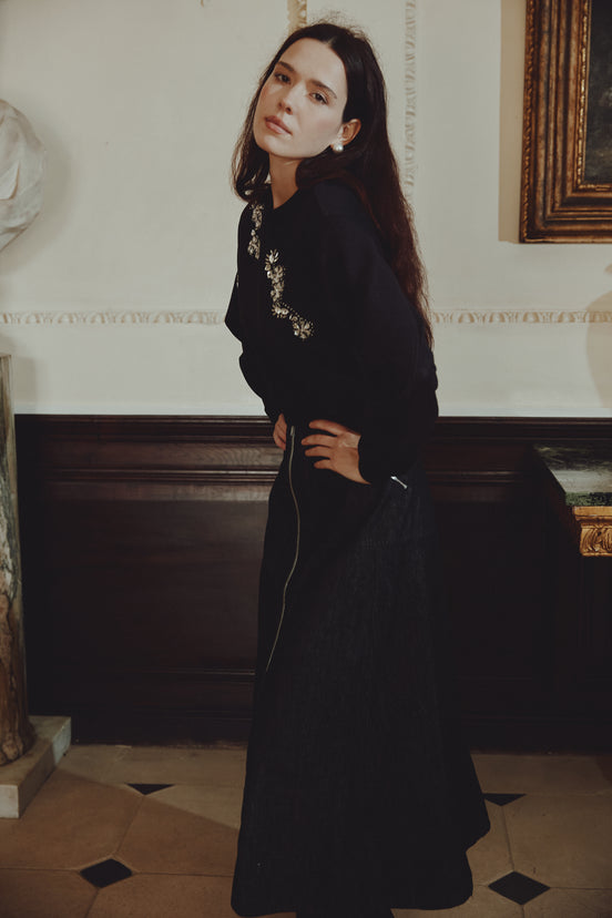 Cropped Style Knit with Floral Stone Designs