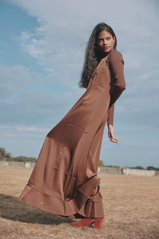 Sleeveless Rhinestone Maxi Dress with V-Neck Cut