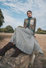 Plaid Crease Print Midi Skirt with Side Buckle Closure