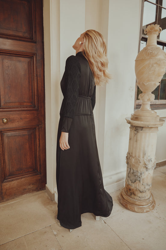 Satin Dress Lace Knit Sleeve Dress