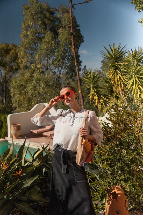 Aline Top Stitched Maxi Skirt with Tie Belt