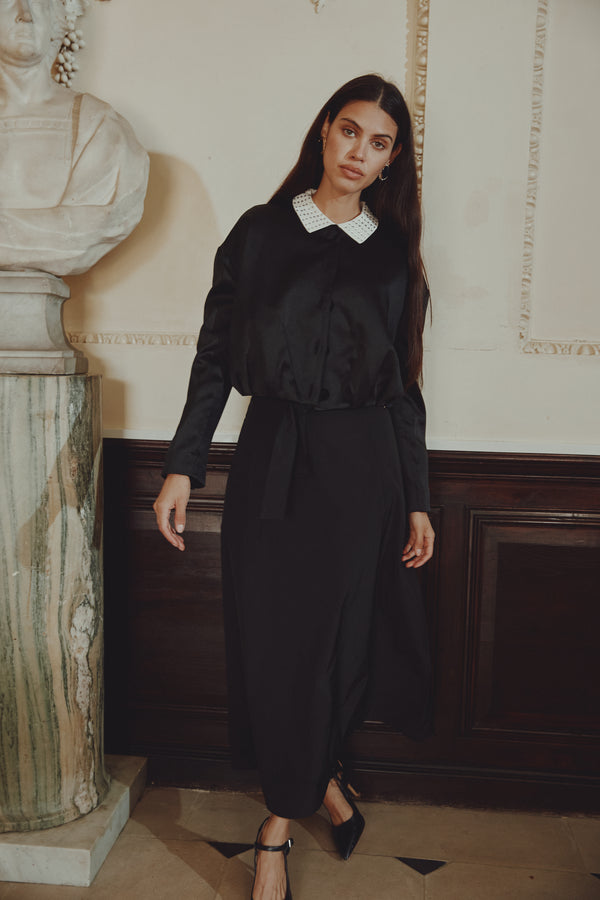 Aline Maxi Skirt with Tie Belt  & Top Stitched Pockets